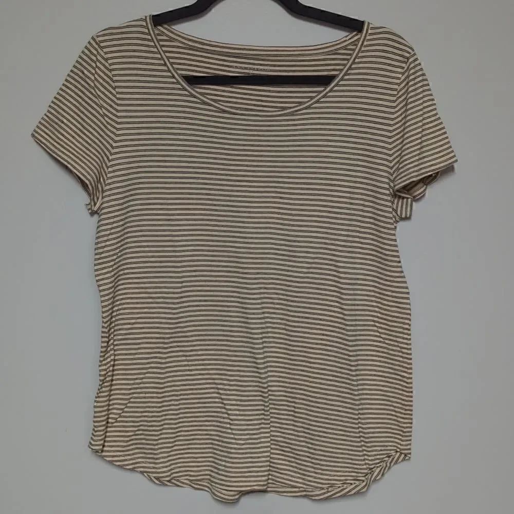Ann Taylor Factory Tan and Black Striped Short Sleeve Shirt